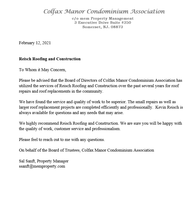 Windridge Condominiums Letter