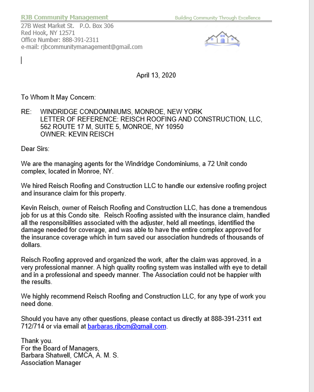 Windridge Condominiums Letter