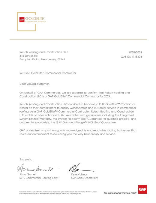 GAF Gold Elite Certified Letter