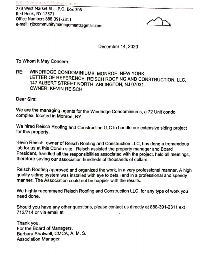 Windridge Condominiums Letter