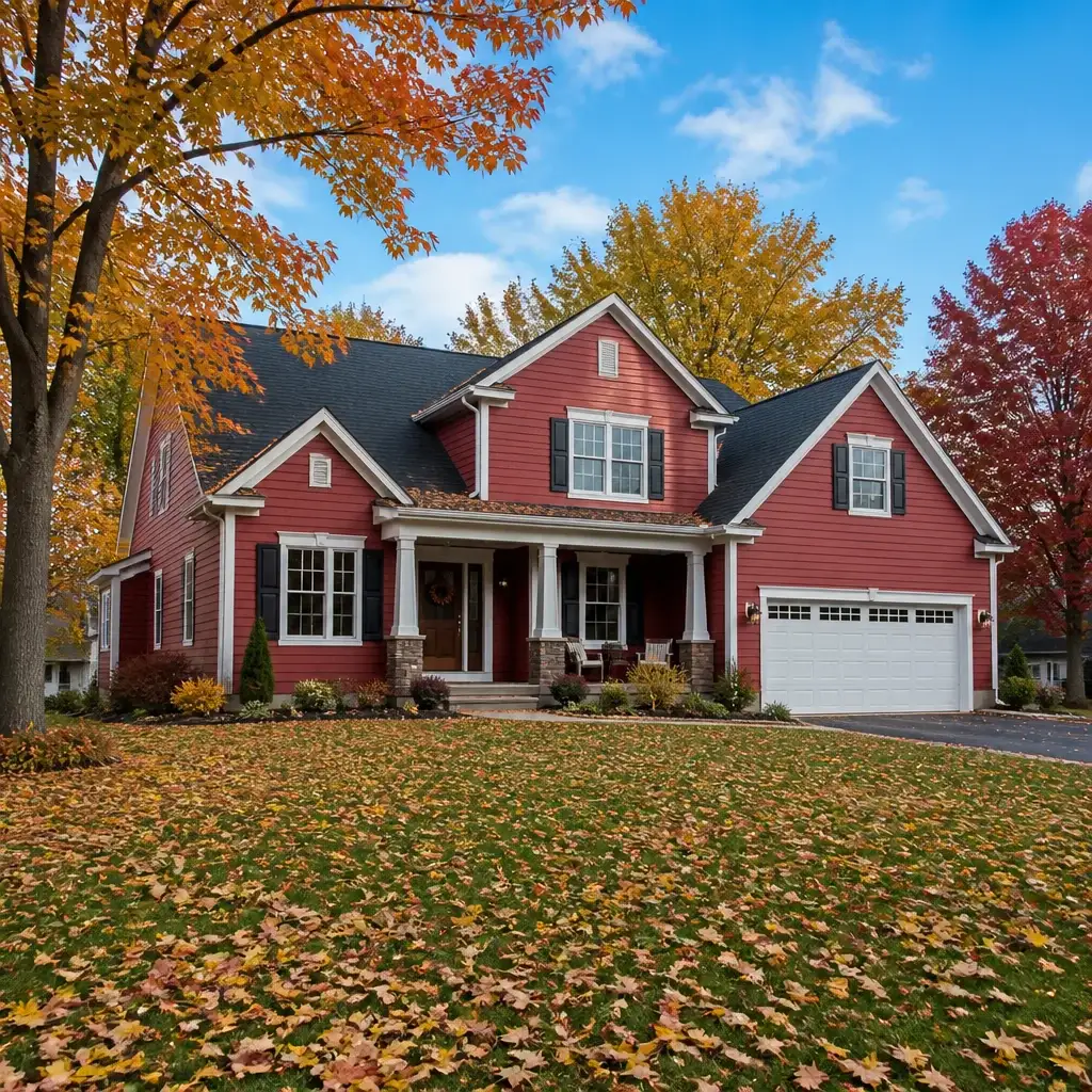 A home with red siding and maximum curb appeal.
